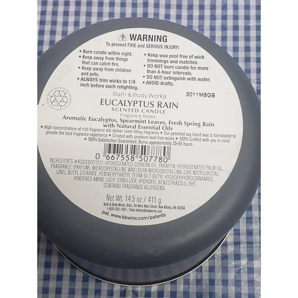 BBW Eucalyptus Rain Large 3 Wick Candle Home Fragrance Decor